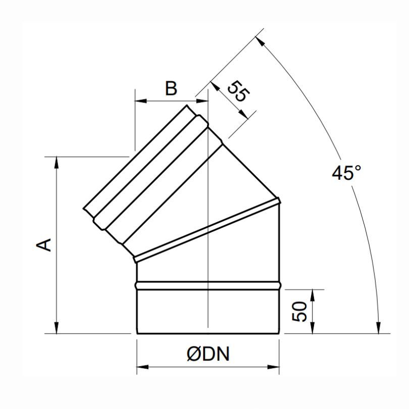 Codo A 45º Pared Simple Exoinox SW 316L - Envío Gratis