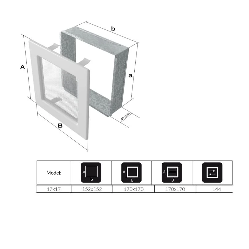 Rejilla Ventilación Cuadrada Con Malla Fireside Negra 17X17C