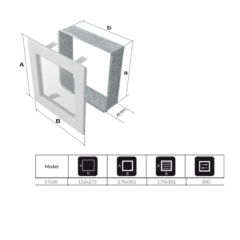Rejilla Ventilación Rectangular Con Lamas Fireside Negra 17X30C/FRESH