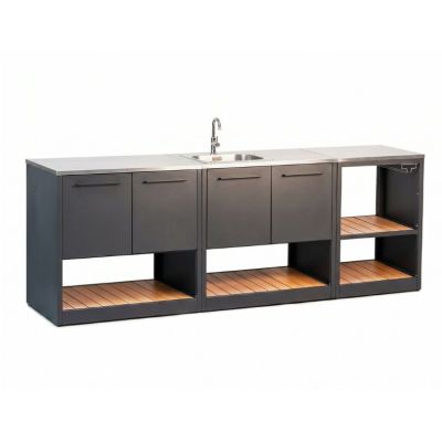 pack cocina exterior modular con isla esquina abierta y fregadero sahara