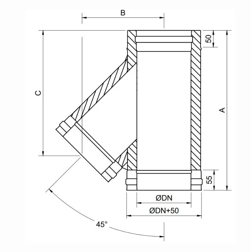 Te A 45º Exoinox DW Pared Doble