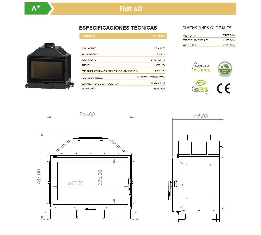 A. Caminetti Flat 60 — ESPECIFICACIONES Y MEDIDAS